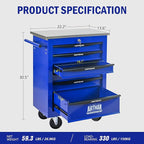 6 Drawers Tool Cart on Wheels with Stainless Steel Worktop, Heavy Duty Mobile Rolling Drawer Tool Chest with Locking Wheels & Lockable Drawers, Garage Tool Storage Cabinet (Blue, 6 Drawers)
