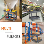 TUFFIOM Plastic Service Utility Cart with Wheels, 550lbs Capacity, Heavy Duty Tub W/Deep Shelves, Multipurpose Rolling Extra Large 2-Tier Mobile Storage Organizer, Warehouse Garage Industrial Cart