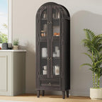71” Tall Arched Pantry Cabinet with Glass Door, Display Cabinet Organizer with Drawer, Versatile Pantry with Top-Opening Storage Container for Living, Kitchen Dining Room