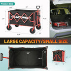 EchoSmile Collapsible Foldable Wagon Cart with 350lbs Weight Capacity, Heavy Duty Folding Utility Sport Wagon with Removeble Wheels for Camping,Grocery,Garden,Beach,Black&Red