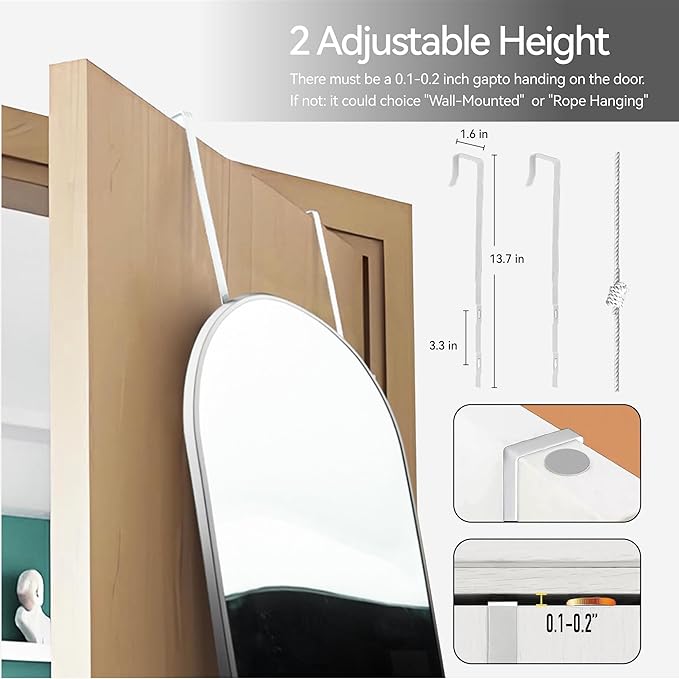 47x14 Mirror Full Length Back Door Hanging or Wall Mounted Aluminum Metal Frame Arch Mirrors for Entryway Bedroom Bathroom Dressing Living Room 47 14 inch Silver
