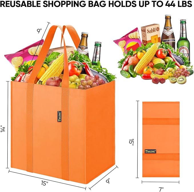 BALEINE 4 PK Grocery Bags Reusable Shopping Bags with Reinforced Bottom, Heavy Duty Foldable Tote BagsLight yellow, 4 Pack