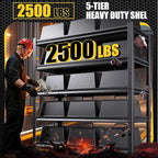 5-Tier Garage Shelving Heavy Duty, Adjustable Metal Shelving Unit, 2500LBS Garage Storage Shelves, Easy Assembly Steel Shelving, Utility Storage Rack Shelf for Warehouse, 72”H*35.4”W*16”D