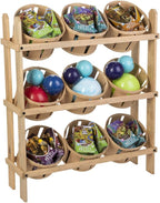 Displays2go Tiered Wooden Display, Floor Standing, 9 Baskets – Oak (PN9BKTOAK)