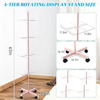 Ripeng 1 Pcs Retail Display Stand Rotating Spinner Display Rack Adjustable Jewelry Stand with Wheels for Keychains Earrings Craft Shows Vendor Events & Stores Accessories (4 Tier,Pink)