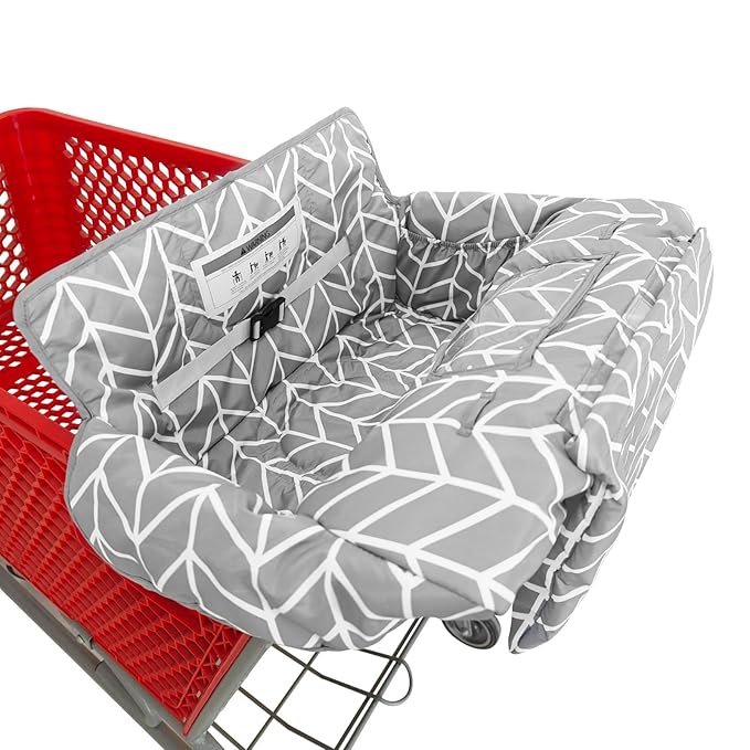 2-in-1 Shopping Cart and High Chair Cover for Baby, Padded Cover, Fold'n Roll Style, Portable with Carry Bag (Gray Arrow)