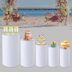 DouSeiAi 5Pcs Cylinder Pedestal Stands for Party, White Round Cylinder Display Plinth Pillars for Wedding Birthday Cake Table Decor