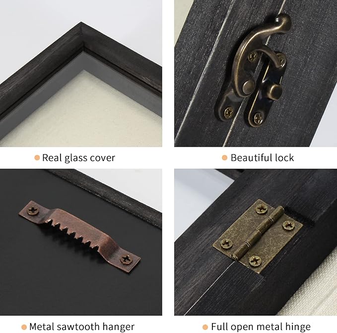 TJ.MOREE Flowers Shadow Box Display Case Large Shadow Box Frame with Glass Window Door Picture Frame Wedding Bouquet Memorabilia Medals Photos Memory Box for Keepsakes - (Rustic Black, 11 x 11 )