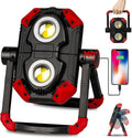 Yzoni LED Work Light Rechargeable, 2 COB 2500LM Folding Portable Flood Light with Magnetic Base and 360° Rotation Stand, Spotlights for Camping, Car Repairing, Emergency and Job Site Lighting
