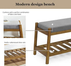 Upholstered Entryway Bench, Bedroom Bench for End of Bed, Dining Bench with Padded Seat for Kitchen, Living Room, Fabric Rubber Wood Indoor Bench (Grey)
