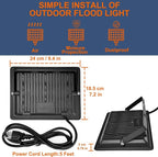 XXBSAZ 2 Pack 150W LED Flood Lights Outdoor, 18,000LM Plug-in Hardwire Work Light IP66 Waterproof - 6500K Daylight Bright for Yard, Garage, Stadium