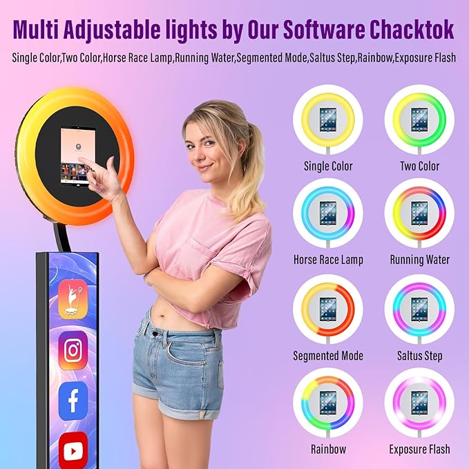 JIYANG Portable Photo Booth Compatible with Any Ipad,Photo Booth Stand Shell with ChackTok PhotoBooth VIP Member and Flight Case,Free Custom Logo,Perfect for Parties,Wedding and Events,Honeycomb Case