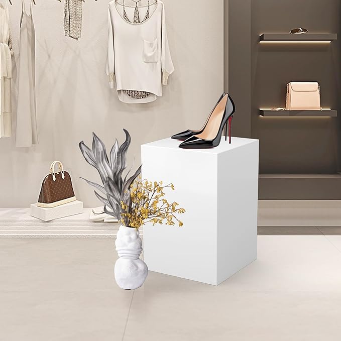 Cube Display Pedestal Stand for Bridal Shop, Square White Display Risers Columns, Party Event Decor Platform Base Tables for Boutiques Wedding Birthday Party Exhibition (15.7*15.7*23.6in)