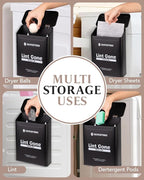 COZYCOTTAGE Magnetic Lint Bin for Laundry Room Organization and Storage With Brush & Hooks - Wall Mounted Dryer Lint Trash Can for Laundry Room Decor (Black)