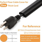 5ft Cord Cover Floor for Extension Cords, Floor Cable Cover, Self-adhesive Wire Cover to Protect Cables & Prevent Tripping, PVC Cord Hider Floor Cord Protector, Internal Channel Diameter: 0.39", Black
