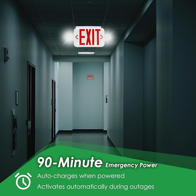 Gruenlich LED Exit Sign Combo with Emergency Lights, Adjustable Heads, Battery Backup, UL 924 Qualified, AC 120-277V, Commercial Emergency Exit Light for Business- 12 Pack
