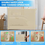 Retractable Safety Baby Gate or Mesh Dog Gate,Durable Portable Mesh Retractable Gate,Easy to Use for Stairs, Doorways, Hallways, Indoor, Outdoor, 33.5" Tall, Up to 55" Wide, Cream