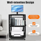 Mobile AV Presentation Cart Height Adjustable Computer Cart, Rolling Laptop Desk with Locking Wheels & Storage Shelf, for Home Office Classroom Video Projector TV Printers