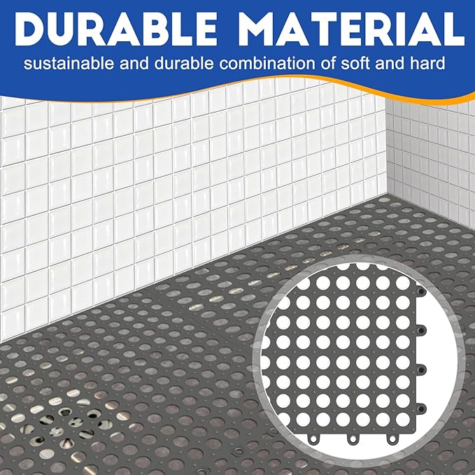 Tinideya 24 Modular Interlocking Floor Mat Rubber Tiles 12"x12" Drainage Interlocking Tiles Drain Holes Non-Slip Drainage Mats for Pool, Kitchen, Shower, Patio Pet Areas (Gray) (Round)