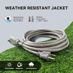 6 Ft Heavy Duty Indoor Outdoor Extension Cord - 16/3 SJTW Waterproof Power Cable with 3 Prong Grounded Plug, Grey - Durable, Weather Resistant, for Home, Garden, and Worksite Use.