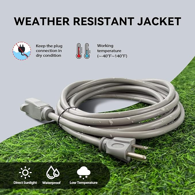 25 Ft Heavy Duty Indoor Outdoor Extension Cord - 16/3 SJTW Waterproof Power Cable with 3 Prong Grounded Plug, Grey - Durable, Weather Resistant, for Home, Garden, and Worksite Use
