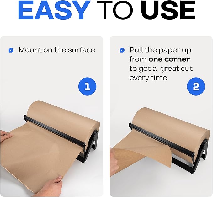 IDL Packaging 48" Kraft Paper Roll Dispenser & Cutter for Rolls up to 48" Wide and 9" in Diameter - Tabletop Reinforced Steel Paper Holder with a Cutter for Kraft, Butcher and Freezer Papers