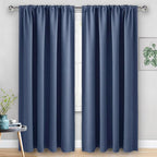 JIUZHEN Dusty Blue Blackout Curtains for Bedroom - Thermal Insulated Room Darkening Rod Pocket Curtains for Living Room, Set of 2 Panels with Tiebacks, 70 x 96 Inch Length, Dusty Blue