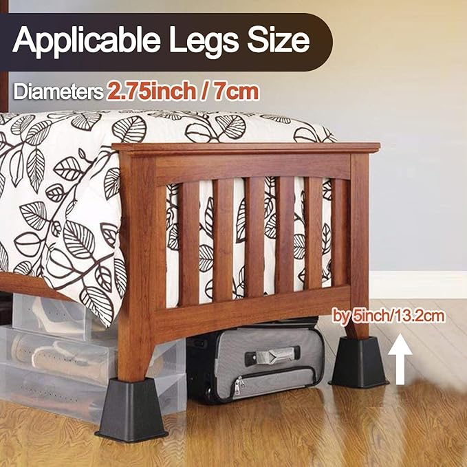 Bed Riser/Furniture Lift Bed/Bed risers/Furniture Lifter/Table risers/Frame Risers Create Under Bed Storage Heavy Duty for Furniture Height Adjustment (Black 4 Pack, 6 Inch)