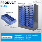 Nut and Bolt Storage Cabinet with ABS Drawer,Steel Small Parts Storage Organizer,25" H X 9" D X21 W Screw Organization for Garage Hardware,Nails,Fastener,Bolts,Nuts,and More (40 ABS Drawers)