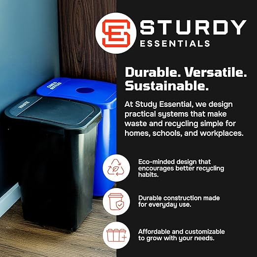 City Box 7 Gallon Triple Bin Trash Can and Reyclcing Bin with Lid for Residential, Business, and Commercial Recycling - NYC Compliant (Triple Cans Paper Waste)