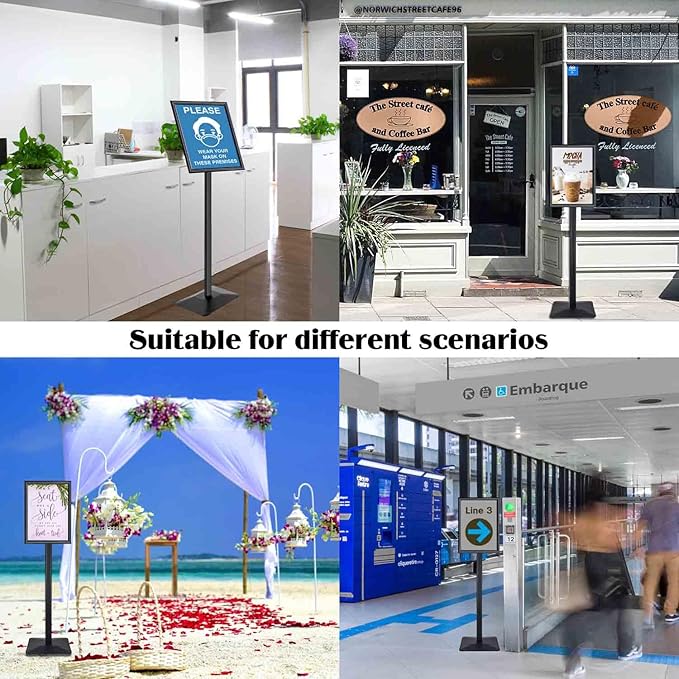 Sign Stand for Display, 11lbs Integrated Rod Heavy Duty Pedestal Floor Signage Stand Holder, for Outdoor or Indoor Advertising (8.5 x 11, Black)