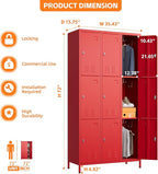 Aobabo New 9 Doors Metal Storage Locker for Employees, Lockable Steel Locker with Name Card Slot and 27 Hooks for School Office Gym Garage, Red, Assembly Required