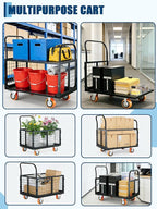 Platform Truck Cart with Cage, 6-in-1 Multi-Purpose Flatbed Cart, Foldable Hand Truck Load 1800LBS with 4 Wheels Push Dolly for Grocery, Laundry, Garage, Warehouse (Red+Black)