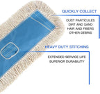 Matthew Cleaning 24'' Industrial Strength Cotton Dust Mop Refill Washable Replacement Heads for Residential & Commercial Use Fit Standard Dust Mop Frames, Hardwood,Concrete Floors Blue&White 3 Pack