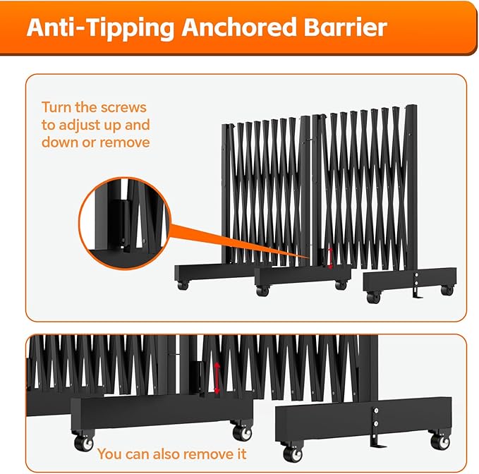16 FT Industrial Metal Expandable Barricade，Retractable Traffic Fence with Casters, Folding Security Gate，Portable Barricade Gate for Construction Area, Traffic Control, Cordon(Black）
