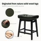 Counter Height Bar Stools Set of 6 for Kitchen Counter Farmhouse Modern Barstools with Faux Leather Upholstered Backless Seat and Solid Wood Legs 24 inch Bar Chairs, Green + Black