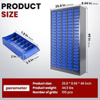 Nut and Bolt Storage Cabinet with ABS Drawer,Steel Small Parts Storage Organizer,46" H X 9" D X26 W Screw Organization for Garage Hardware,Nails,Fastener,Bolts,Nuts,and More (100 ABS Drawers)
