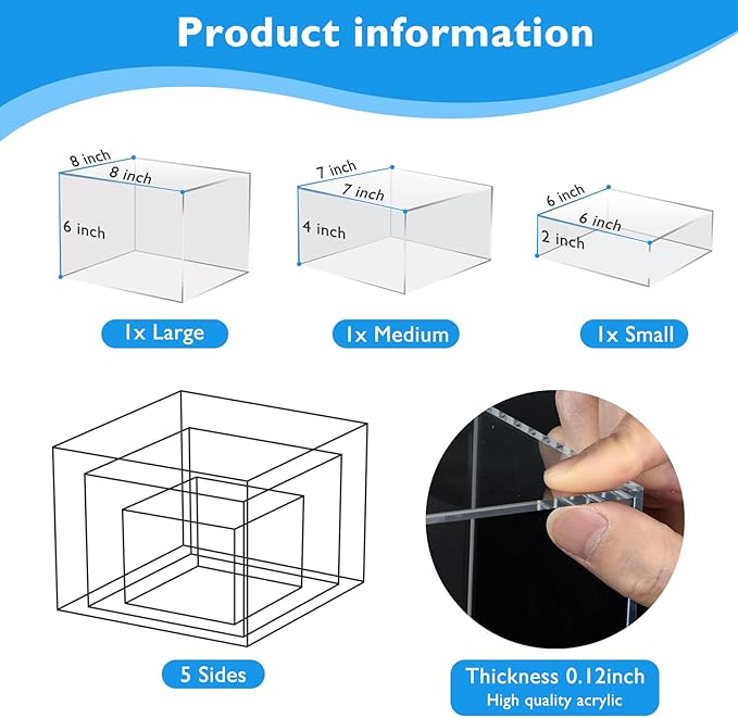 6Pcs Clear Buffet Risers Acrylic Boxes Display Risers Food Risers for Buffet Table Display Riser for Platter Parties Weddings Catering Dessert Collectibles Figures Show ( 6''x7''x8'')