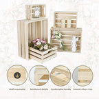 5-Piece Farmhouse Wooden Crate Set - Rustic Wooden Crates for Display and Storage, Large Natural Wood Decorative Crates, Farmhouse Apple Crates, Painted Wood Crates for Decor