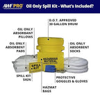 AWF PRO 20 Gallon Oil Only Spill Kit, 59 Pieces – 20 gal DOT Approved Drum, Socks, Pads & Pillows, & Accessories