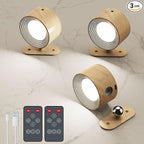 3Pack Battery Operated Wall Sconce, 3 Color Modes 3 Brightness Levels 360°Rotation Lighting Timer Touch & Remote Control, Wall Mounted Lamp LED Wall Lights for Bedroom Reading Bedside (Wood)