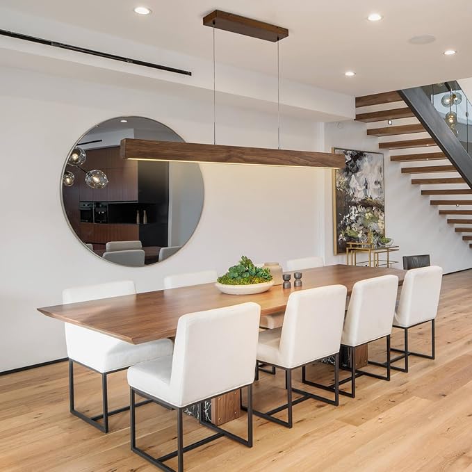 EDISLIVE Wood Linear LED Pendant Light Dimmable LED Chandelier 47.2 in Adjustable Linear Hanging Light Fixture 3000K 25W Island Light for Dinning Room Kitchen