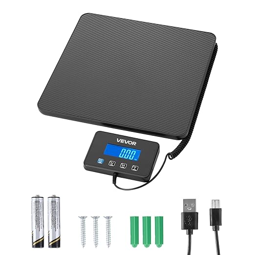 VEVOR Digital Postal Scale, 0.35 oz/3.5 oz Dual Accuracy, 440 lbs Commercial Weight Scale with Hold/Tare Function & LCD Display, Fit for Packages, Postage, Luggage, Battery & Charging Cable Included
