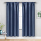 JIUZHEN Blackout Curtains for Bedroom - Thermal Insulated Room Darkening Rod Pocket Curtains for Living Room, Set of 2 Panels with Tiebacks, 52 x 72 Inch Length, Dusty Blue