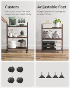 SONGMICS 3-Tier Metal Storage Rack with Wheels, Mesh Shelving Unit with X Side Frames, 23.6-Inch Width, for Entryway, Kitchen, Living Room, Bathroom, Industrial Style, Metallic Bronze UBSC163A01