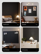 Felt Bulletin Board Tiles Large 48" x 36" Cork Board Alternative-12 Pack with 70 Adhesive Tabs, Thick Slat Wall Panels for Office Decor, Push Pin Board Wall Organizer Alternative -Black
