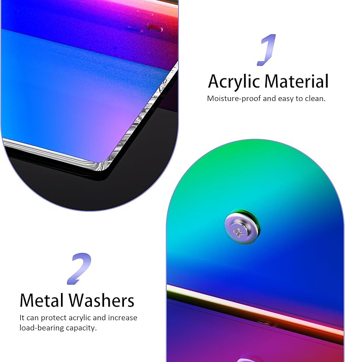12 Inches Iridescent Acrylic Wall Shelves Set of 2, Wall Mounted Shelf for Funko Pop Shelves, Smart Speaker, Plants, Picture Frame, Digital Clock, 2 Pack