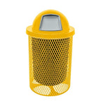 COATEDOUTDOORFURNITURE 32-Gallon Heavy-Duty Expanded Metal Round Trash Receptacle, Commercial Outdoor Waste Bin with Liner & Dome Lid – Made in America (Textured Yellow)