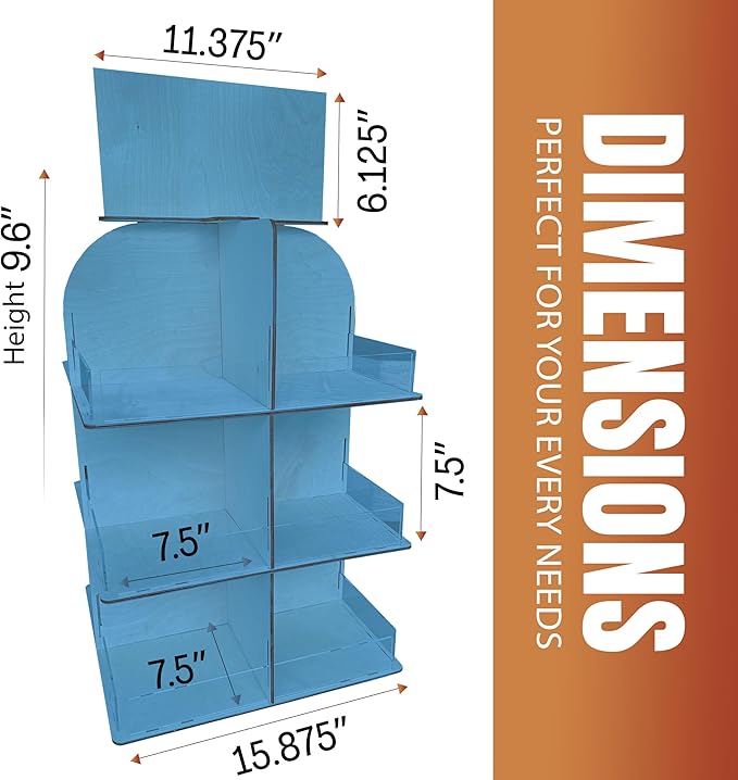 Versatile 4-Sided Rotating Display Stand for Candy, Snacks, Jams, Produce and More - Ideal for Craft Shows, Farmers Markets, and Retail Stores - 12 Shelves, Heavy-Duty Design, Easy Setup (Blue)