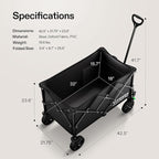 VIVOSUN Collapsible Folding Wagon, 350 lb Load-Bearing Outdoor Utility Cart with Silent Universal Wheels, Cup Holders &Side Pockets, Adjustable Handle, for Camping, Garden, Sports, Picnic, Shopping